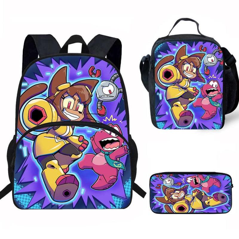 Kids School Backpack Set With Lunch Bag Pencil Case - Cartoon Print Lightweight Ergonomic Design Grade 1-2 Students