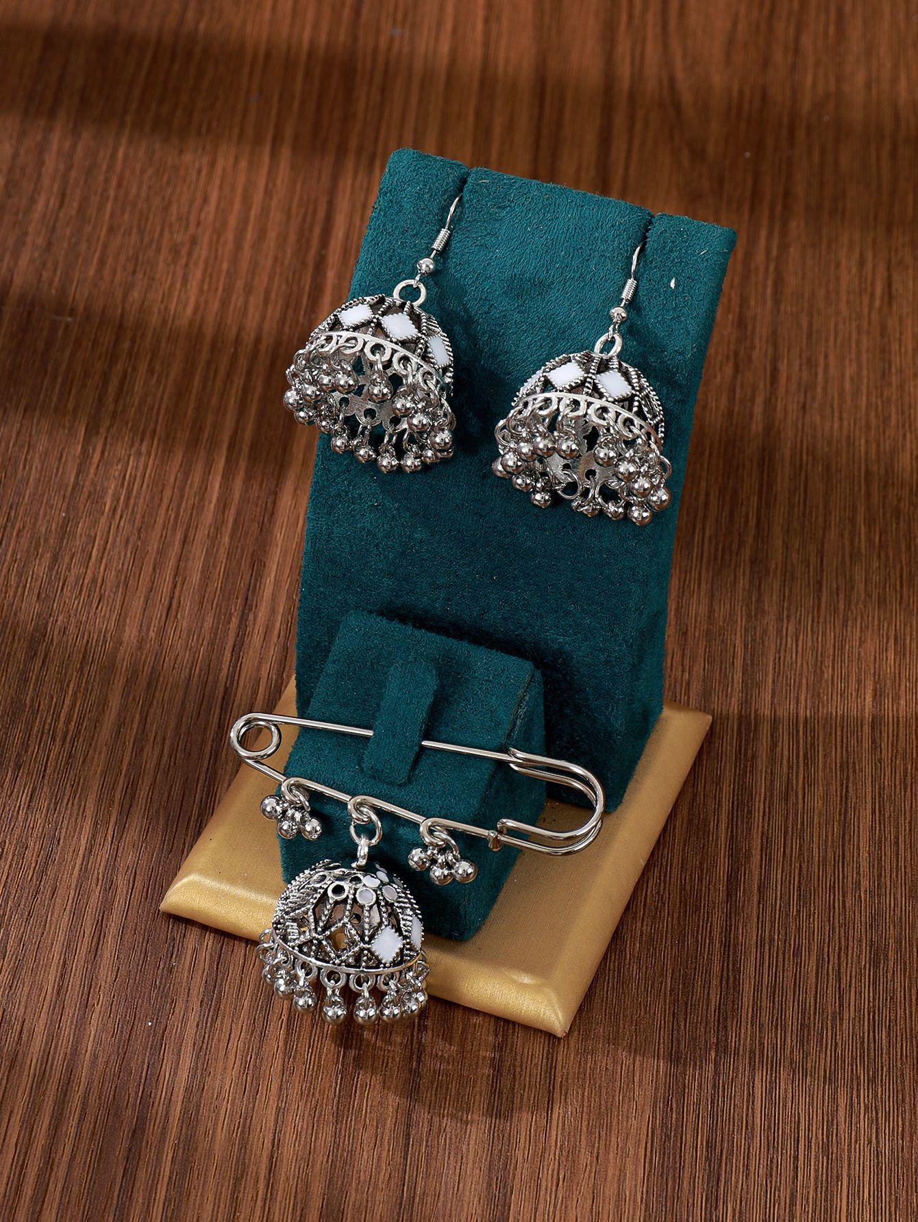 Retro Wind Chime Bell Earrings  Brooch Set - Fashion Bohemian Style Women s Jewelry белый