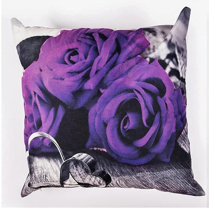 

Purple Rose Linen Pillowcase 40*40 Living Room Sofa Cushion Cover 60*60 Home Decoration Pillowcase Valentine s Day Gift 30x30CM(12x12in)