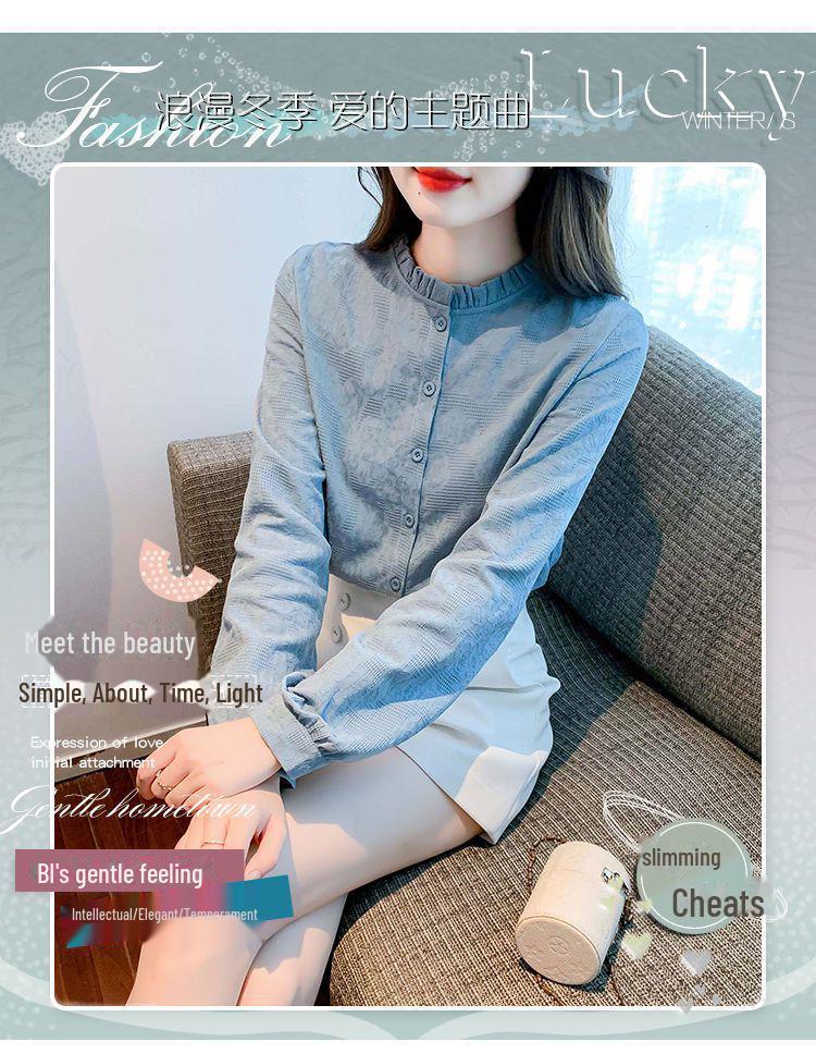 Spring & Autumn 2024 Women's Jacquard Cotton Shirt with Ruffled Collar - Fashionable & Versatile