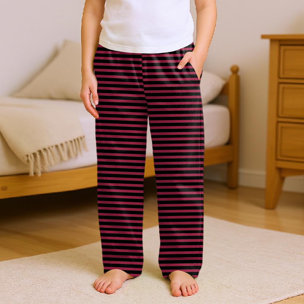 Fashionable Children's Versatile Polka Dot Stripe Print Pocket Casual Pants
