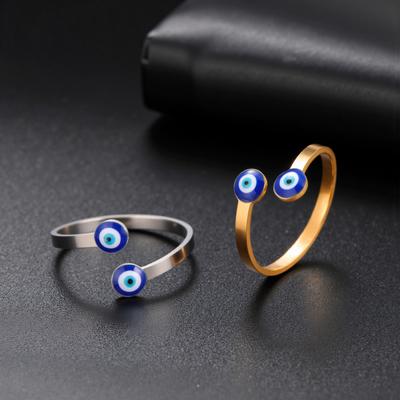 Vintage Turkish Blue Evil Eye Rings Stainless Steel Lucky Jewelry Open Finger Rings for Women Birthday Anniversary Gift Amulet