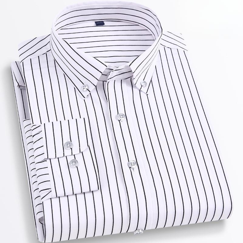 Elastisches Langarmhemd Herren Gestreiftes Slim Fit Hemd Business Casual Bügelfrei Bequem Herrenbekleidung Hemden Herren