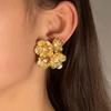Cold Style Metal Pleated Texture Slightly Inlaid Zircon Flower Stud Earrings, Elegant and Light Luxury Women's Style