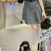 French Style Slim Denim Dress with Pleated Skirt & Belt