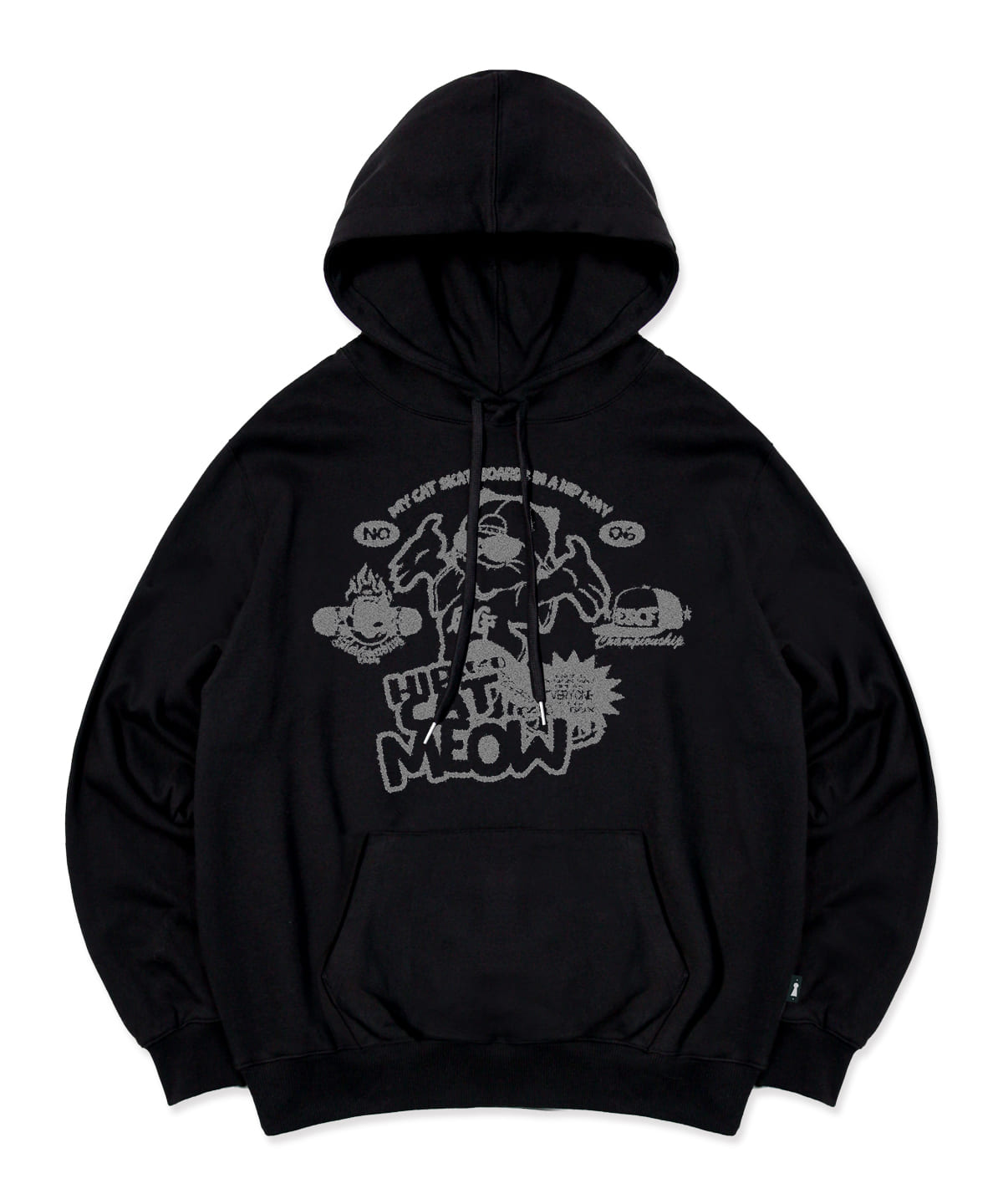 Escape From Hip Cat Meow Print Hoodie Black L