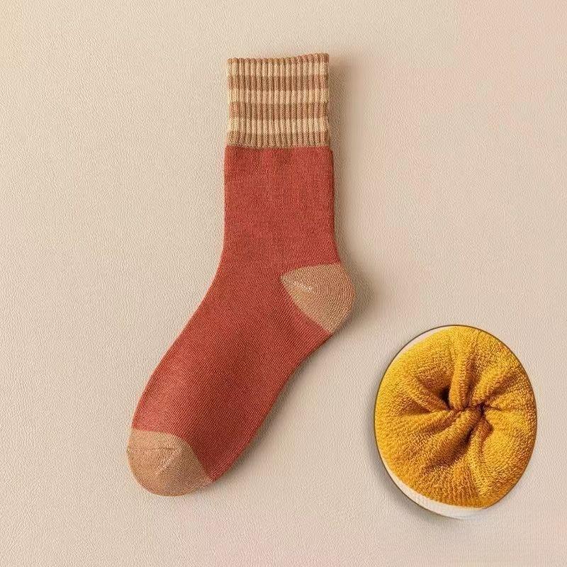 Women's Winter Fleece, Thickened Towel Socks, Striped Warm Winter Long Socks, Autumn and Winter Mid-calf Socks