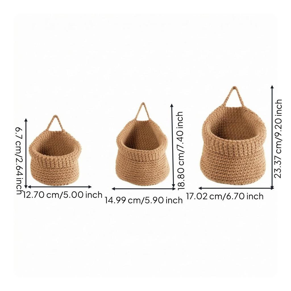 3 Pieces Wall Hanging Basket with Rope Handle Stackable for Entryway, Kitchen