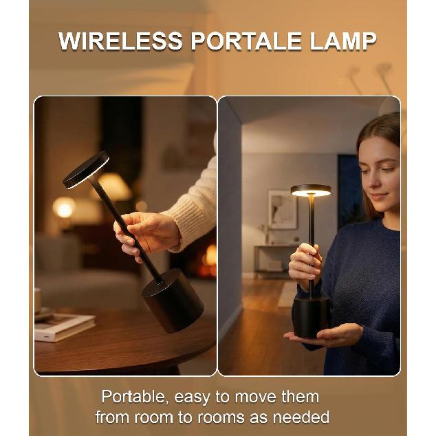 Cordless Table Lamp Set of 2, Rechargeable 5000mAh Battery Operated Outdoor Table Lamps, Portable LED Desk Lamp, 3 Color Dimmable Table Light for
