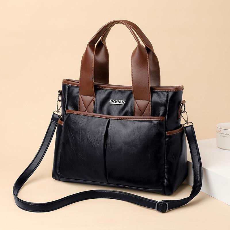 Soft Leather Texture Messenger Bag Women New Euro-American Vintage Color-Block Shoulder Crossbody Bag Elegant Versatile Travel Mom Bag