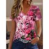 T-shirt estiva casual da donna con scollo a V e maniche corte, con alla moda stampa 3D, adatta per uscite o per stare a casa