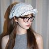 Literary striped newsboy hat retro painter hat cotton and linen beret women's octagonal hat breathable face small hat