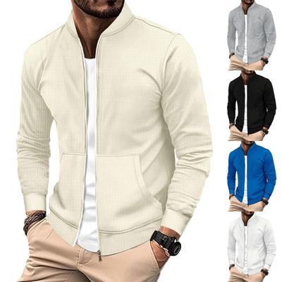 Men's  Vintage Stand Collar Zippered Solid Color Loose-Fit Casual Jacket