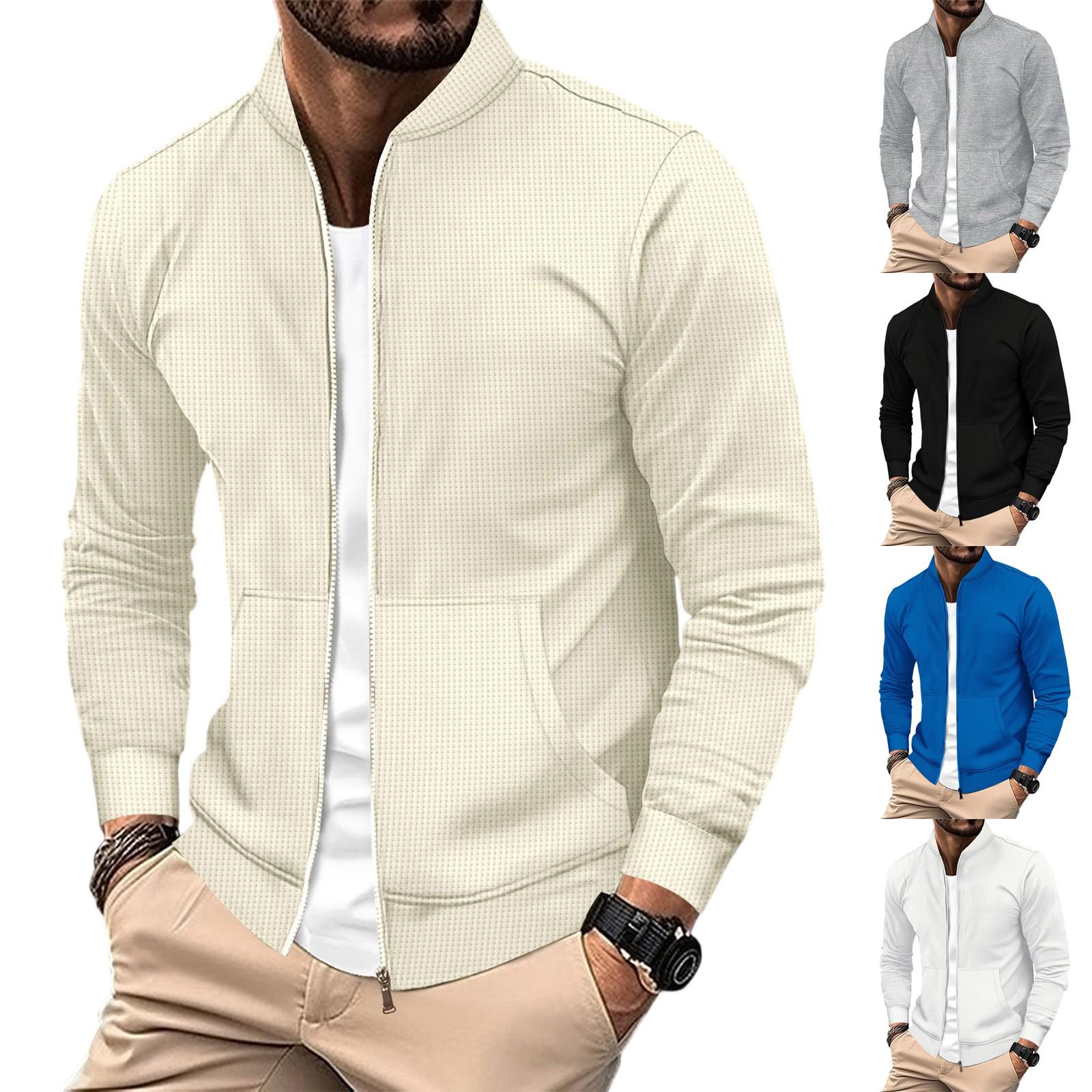 

Men s Vintage Stand Collar Zippered Solid Color Loose-Fit Casual Jacket XL білий