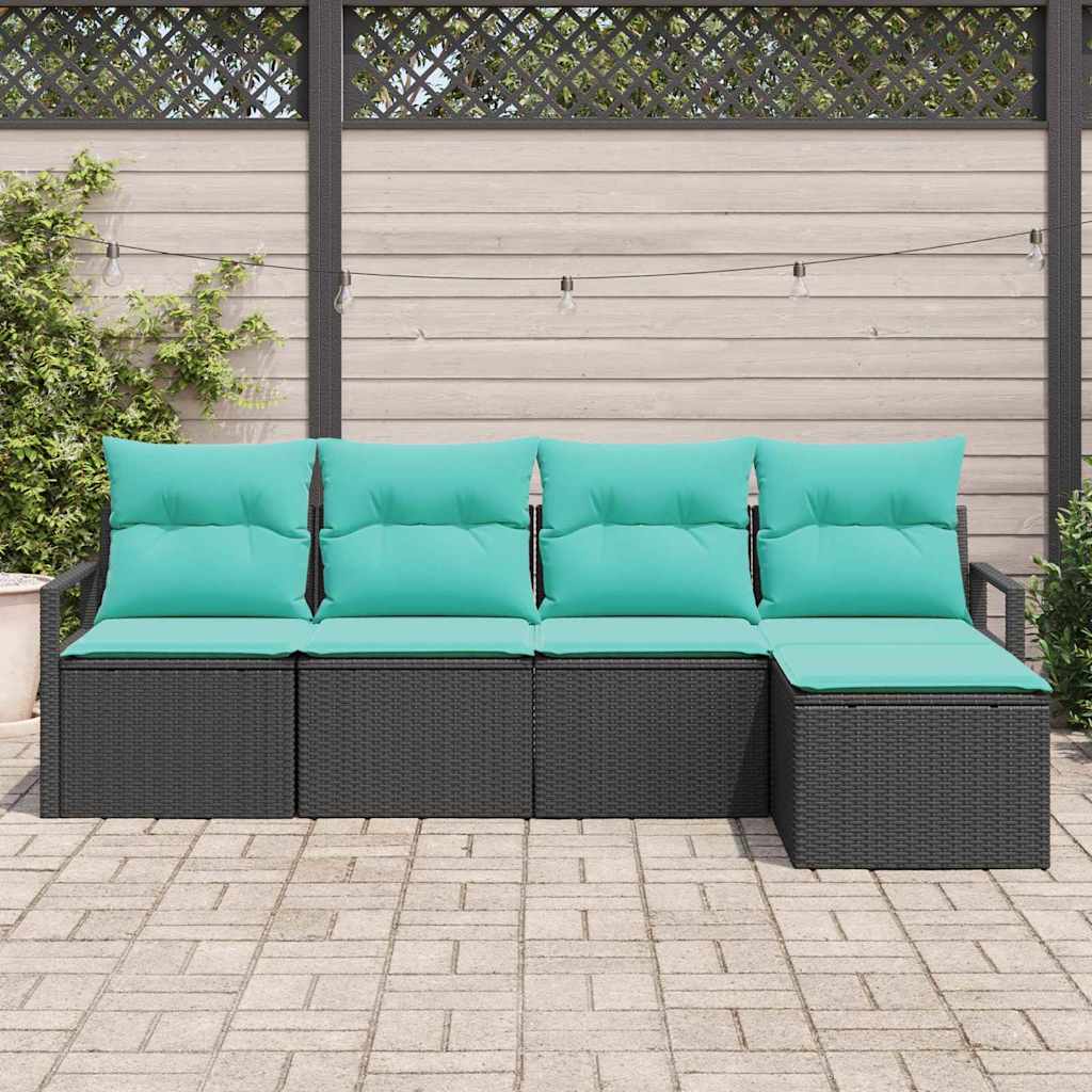 5 Piece Sofa Set Black Poly Rattan