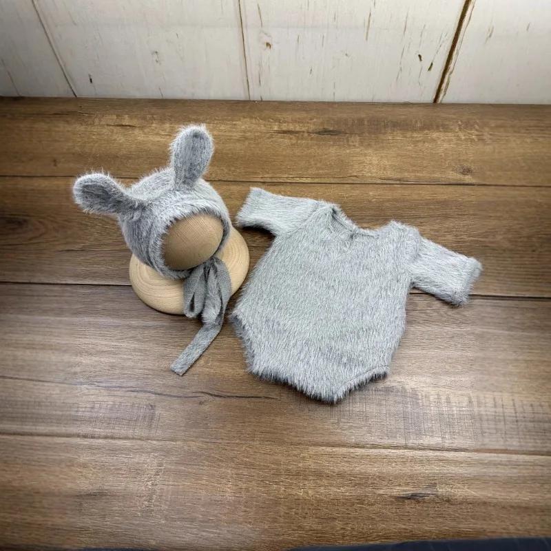 Newborn Knitted Rabbit Doll Outfit Photography Props with Soft Plush Tail Perfect for Baby Cosplay Photoshoots Must-Have