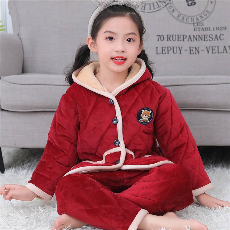 Dětské útulné pyžamo z křišťálového sametu - Silná prošívaná sada z korálového fleecu pro podzim a zimu