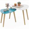 Nesting Coffee Tables, Set of 2, Wooden Legs, Wooden Tops, White and Blue