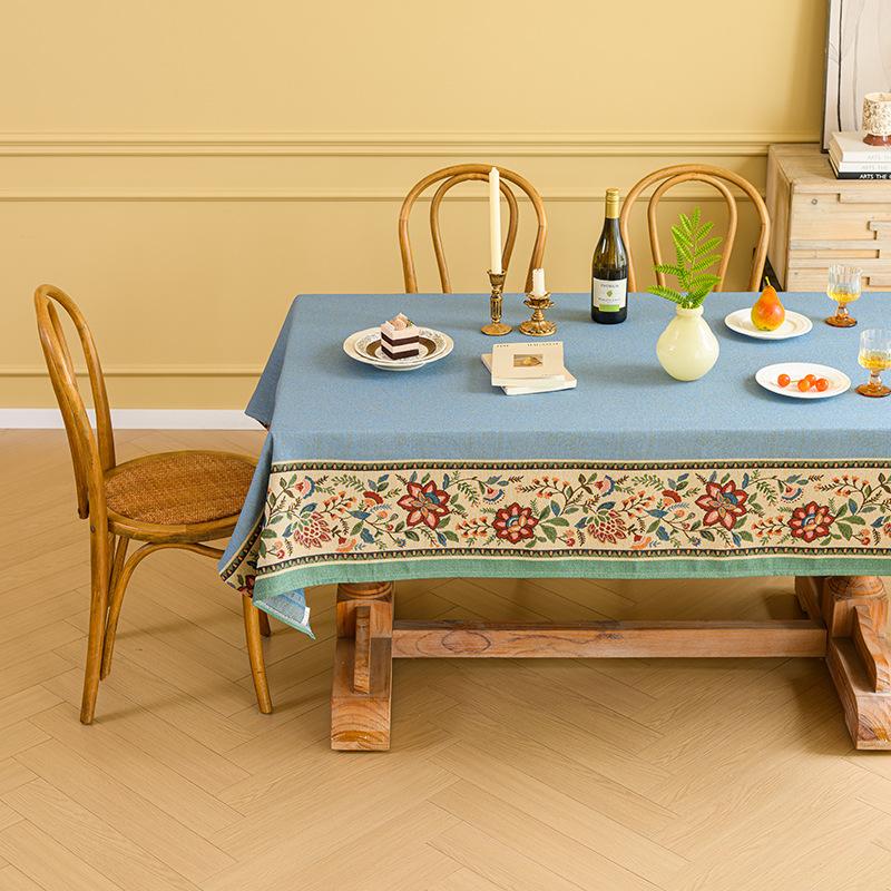 Thick Cotton Linen American Country Farmhouse Style Rectangular Tablecloth