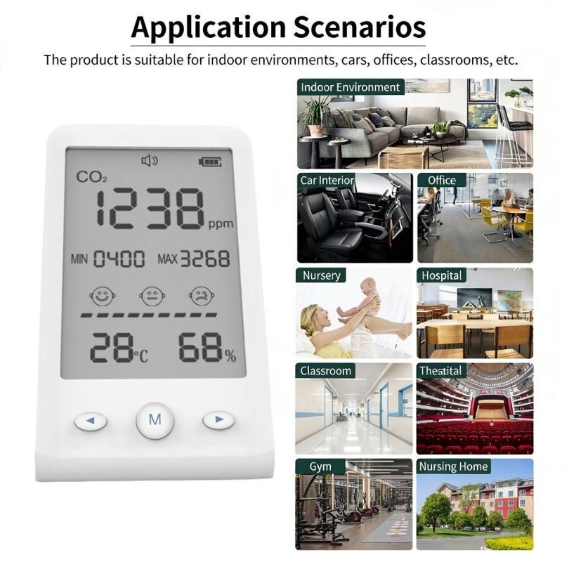 Easy Carry CO2 Temperature Moisture Monitor with LCD Display Small Air Quality Meter for Indoor Air Quality Measurement