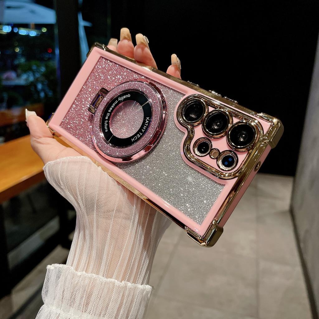 Suitable for Samsung S23Ultra Phone Case, Electroplated Four-corner Dual-color Glitter, Magnetic Stand, Airbag, Anti-drop, S24 Complete