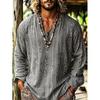 Nuovo beachwear da uomo taglia grande in stile bohémien, T-shirt a maniche lunghe con scollo a V. Adatto per il campeggio, la pesca e varie attività all'aperto.