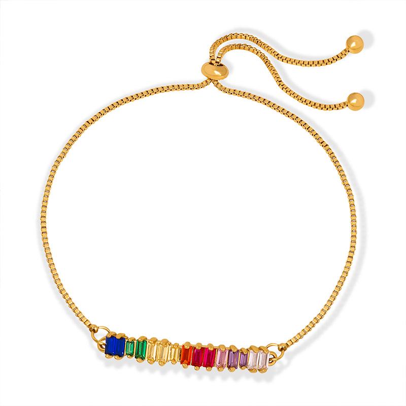 Colorful Retro Baroque Zircon Anklet, Titanium Steel, 18K Gold, Non-Fading Hip Hop Jewelry for Women