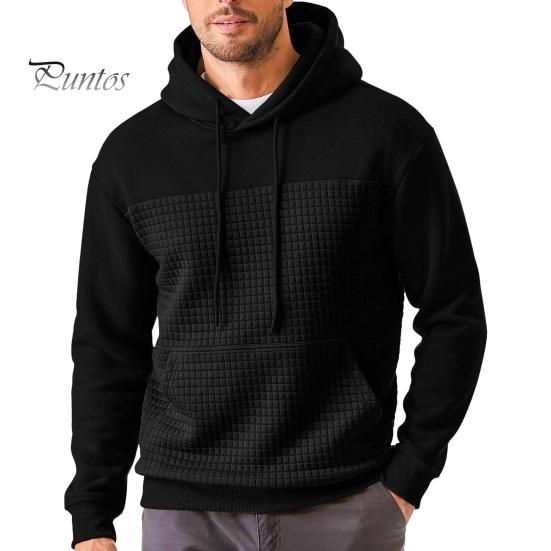 

Осень-зима Толстовка с капюшоном с вафельной текстурой, с капюшоном и длинными рукавами, контрастного цвета, свободная спортивная повседневная повседневная средняя длина. S чёрный