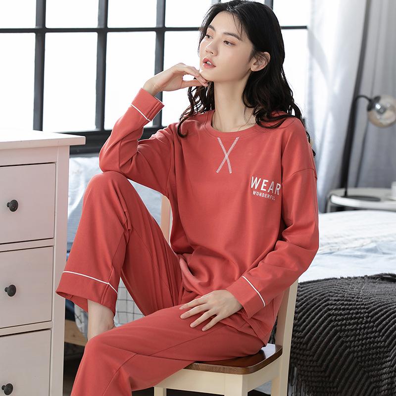 Aifen Teng Women's Pajamas Set: Pure Cotton, Long Sleeve, Long Pants, Casual Home Wear, Suitable for Spring, Autumn, and Winter.
