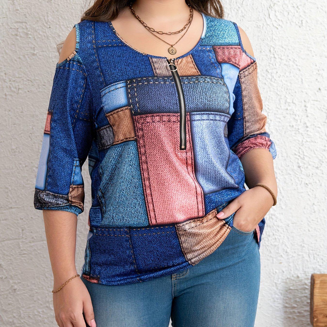 Off-Shoulder Plaid Print Top - New Style 4XL
