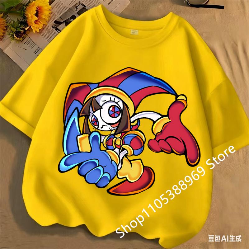 Children Short Sleeve T Shirts The Amazing Digital Circus Anime Cartoon Print Cotton Top Boys Girls Summer Casual Crew Neck Tees