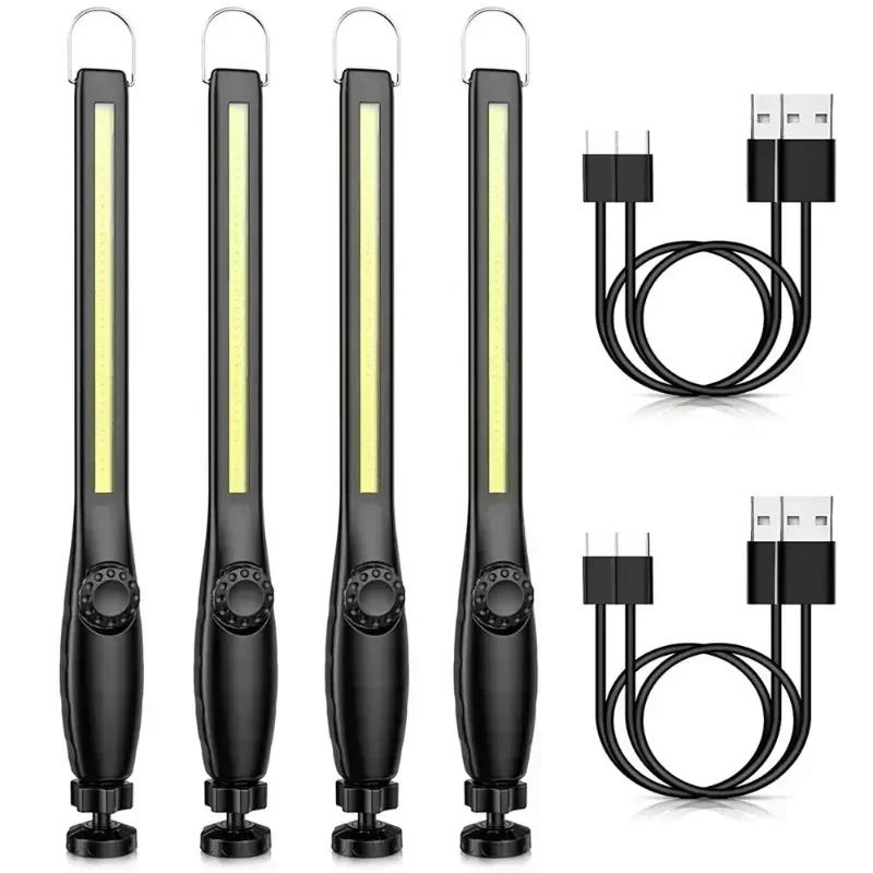 1/2/4PC LED Flashlight Magnetic Work Light USB Rechargeable Torch Hook Portable Lantern Inspection Light Camping Car Repair Lamp