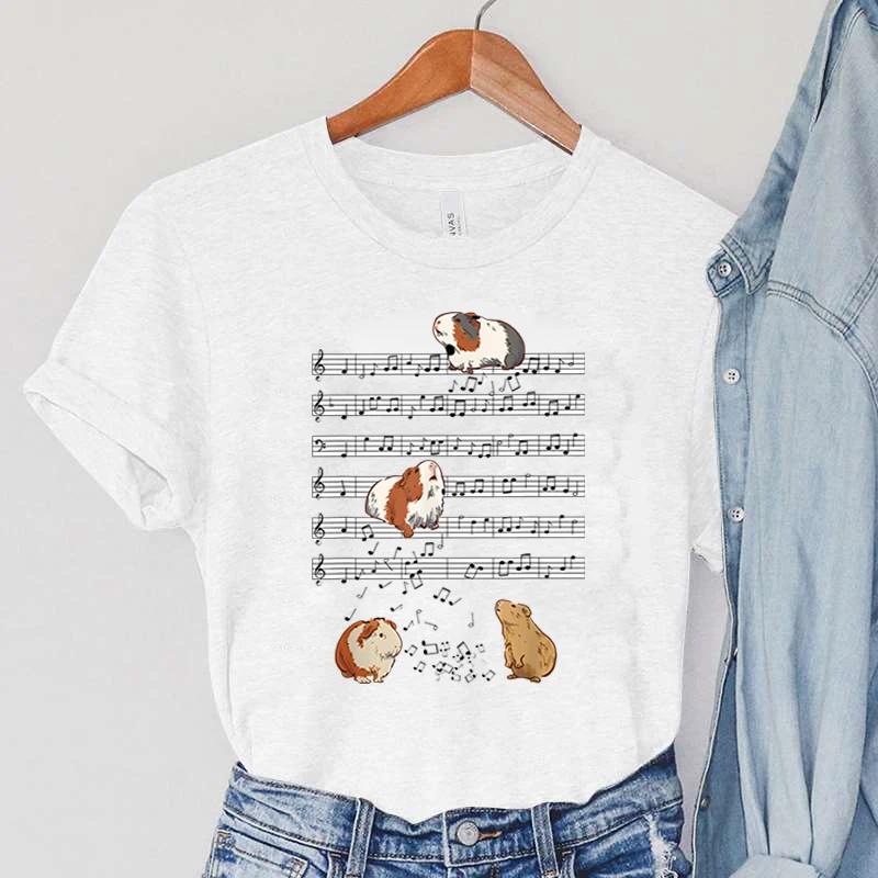 Guinea Pig Women's Clothing Cartoon Animal Note Female T-Shirts Pets Guinea Pig Casual Fashion Women Tops Short Sleeve T-Shirts