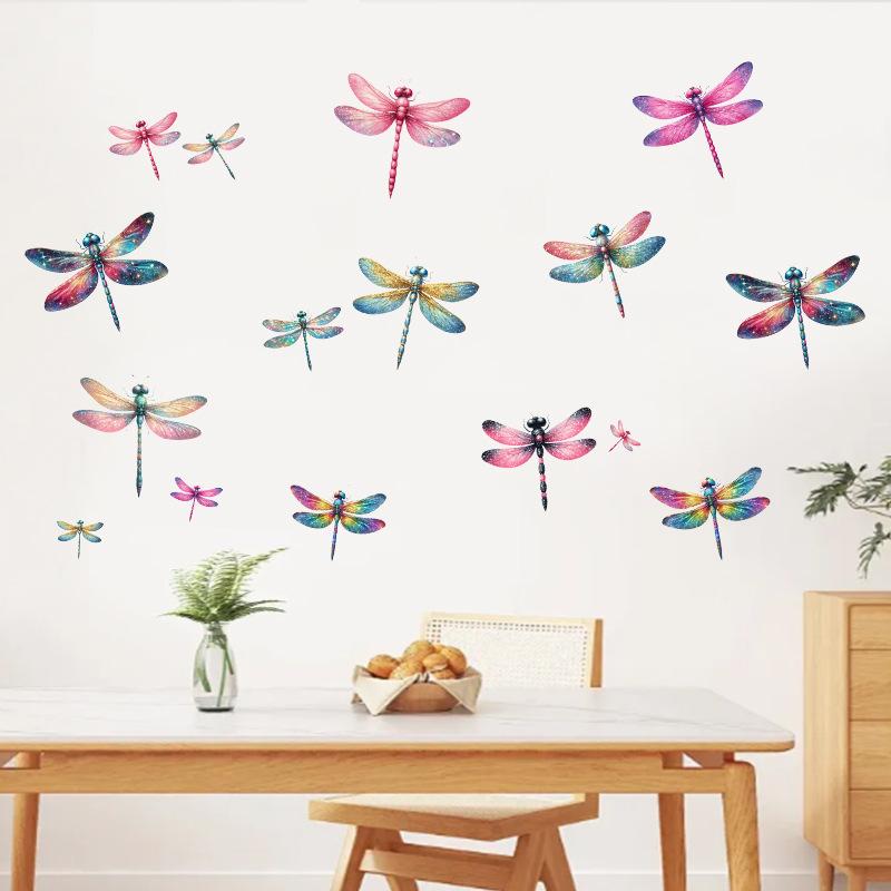 Bunter Libellen Wandaufkleber Selbstklebendes Wandtattoo für Wohnzimmer Schlafzimmer Eingang Kinderzimmer Heim Wanddeko
