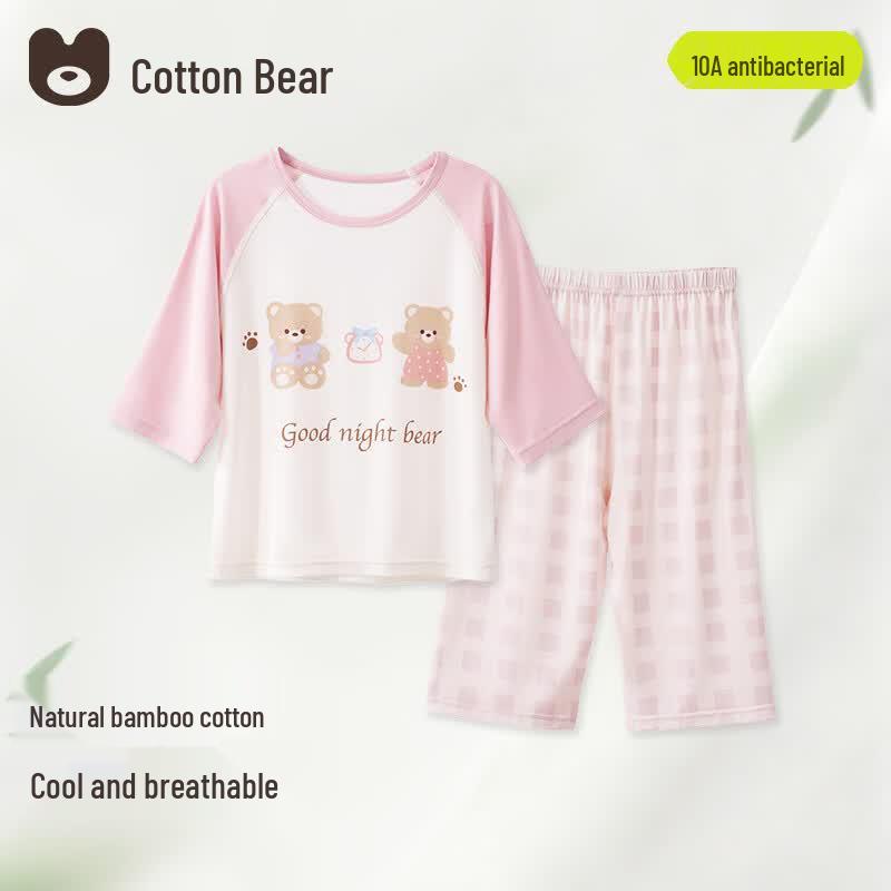 Set Pigiama Estivo da Bambina con Orsetto in Cotone