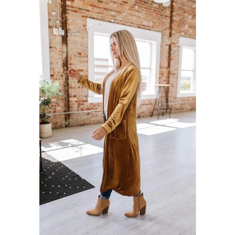 Long Velvet Cardigan Buttonless Coats Solid Loose Long Sleeved Shawl Jacket for Women