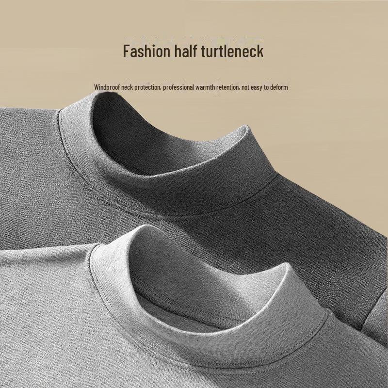 Arctic Fleece Cotton Men's Thermal Underwear Set: Lightweight Autumn/Winter Half-High Collar Top & Pants