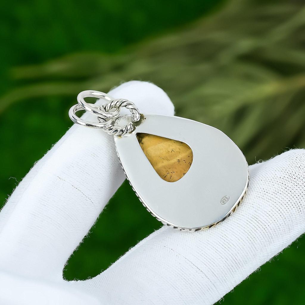 Natürlicher Bildjaspis Edelstein Anhänger Gelb 925 Sterlingsilber Schmuck