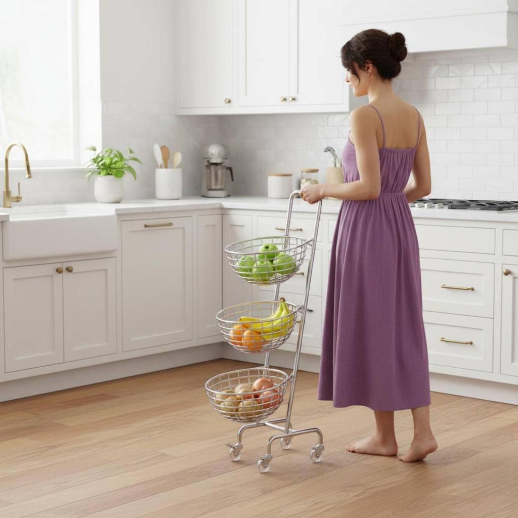 Kitchen Vegetable Trolley Multi-Purpose Metal Wire Fruit Basket Intended