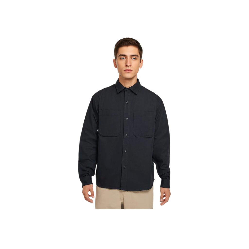 Nike SB Polo Style Solid Color Long Sleeve Multi Pocket Shirt Unisex Shirts Black White FV7346-010
