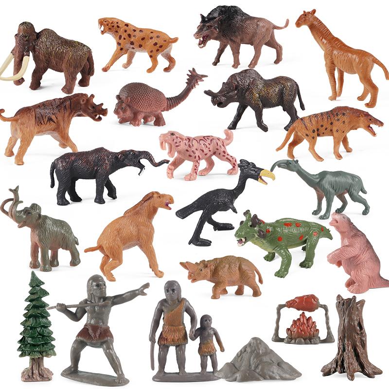 Oenux Prehistoric People Life Scene Human Evolution Wild Sabre-toothed Tiger Mammoth Animals Model Action Figures Collection Toy