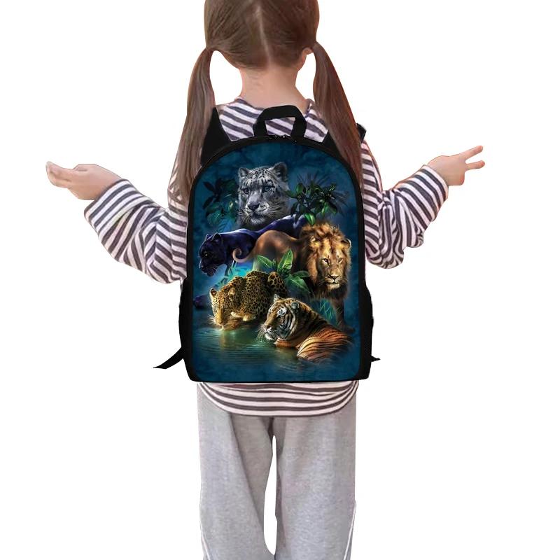 Tierwelt Biest Dreiteiliges Set Rucksäcke für Jungen und Mädchen Beste Geschenke 2D Flacher Cartoon Schulrucksack für Kinder