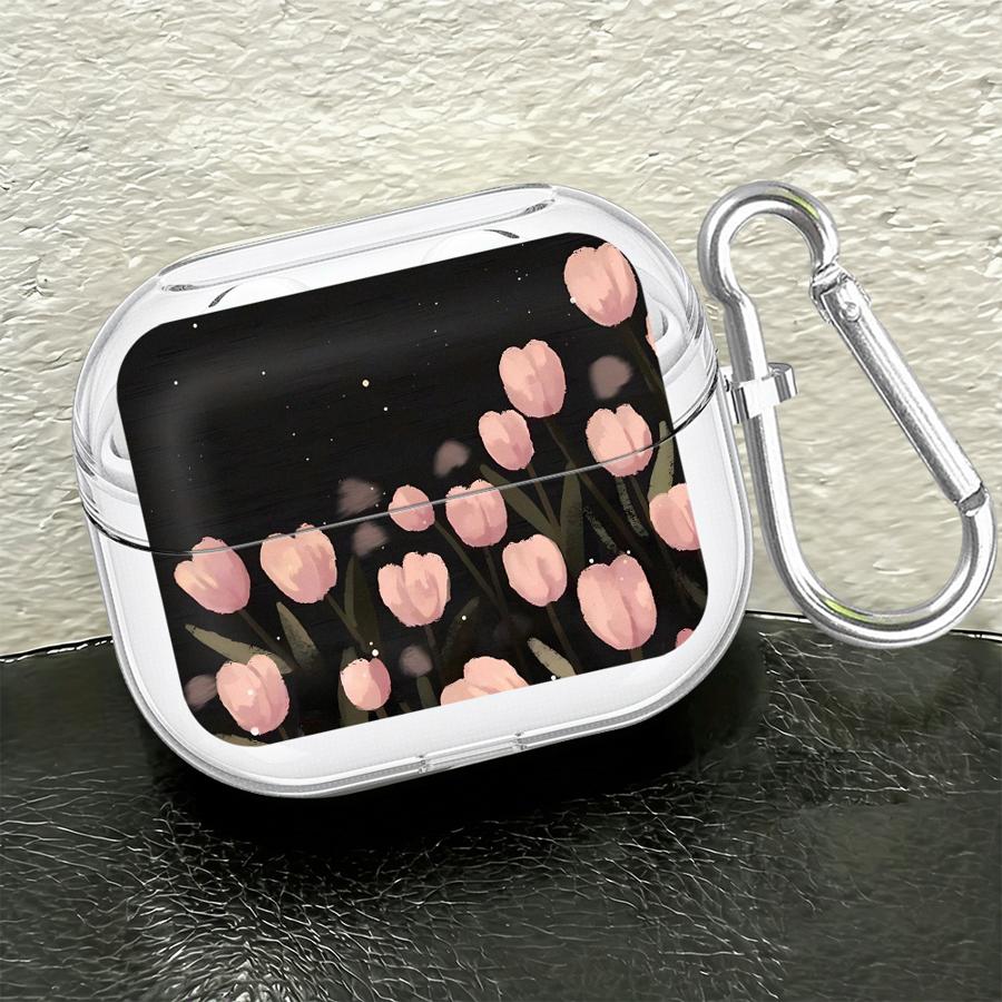 Clear Earphone Cases Cover With Hook Case For Samsung Galaxy Buds 2 3 FE 4Pro 2Pro Live 3Pro 4 Pro Cartoon Tulip