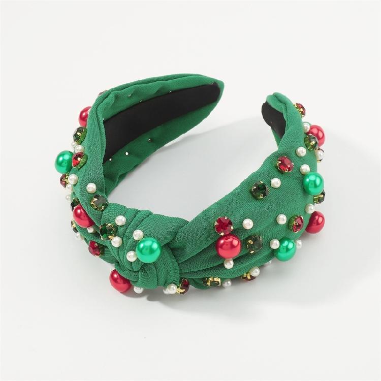 Kids Hair Hoop Red Glossy Beads Crystal Headband Red Green for Christmas Party