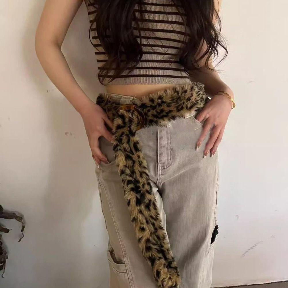 Jeans Decor Leopard Print Plush Belt Furry Jazz Dance Costumes Accessory  Spicy Girl