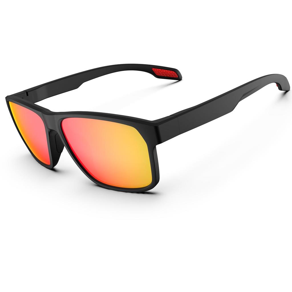 HAAYOT and Polarized Sports Lightweight and Durable TR90 UV for and Matte Black and Orange Men's Women's Sunglasses, Frame, 100% Protection, Fishing,