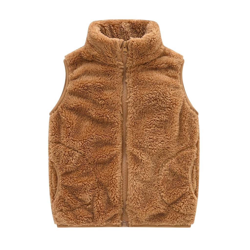 Lässige warme Samtweste für Jungen und Mädchen in mittlerer und großer Kindergröße, koreanische Version mit Taschen, Stehkragen, Pulloverweste, Jacke