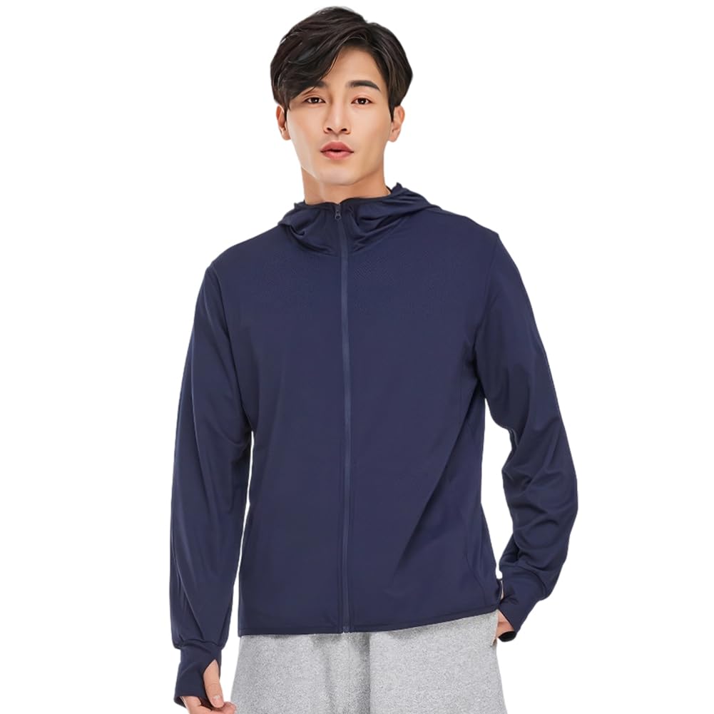 DMFU Men's Long Sleeve Rash Guard, Zip-Up Hoodie, UV Protection, Perfect for Pool, Beach, and Beach Use, Cooling, Quick-Drying, Summer Wear