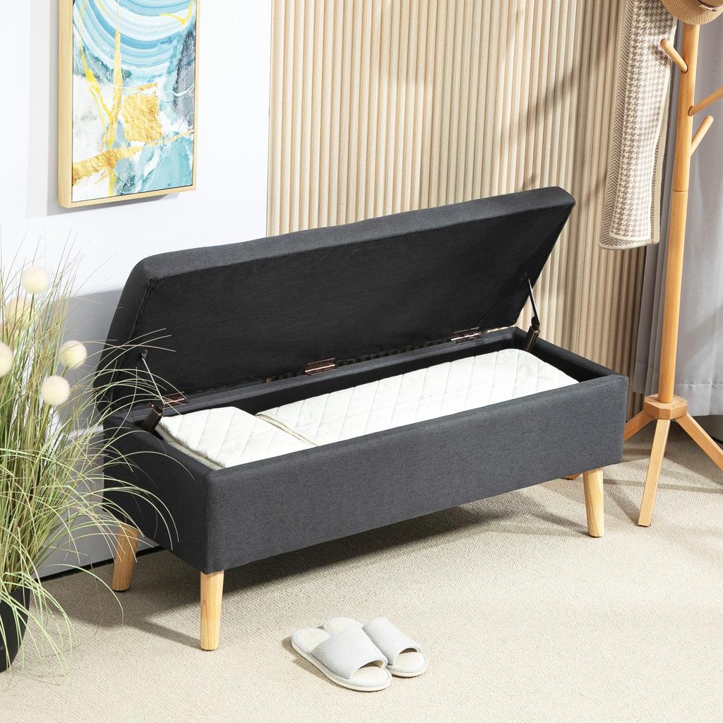 Upholstered Bench with Storage, Bed Bench in Linen Look, Rubberwood, 110 x 39 x 45 cm, Dark Grey