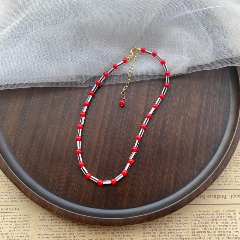 Strawberry Sweet Necklace Korean Handmade Beaded Rice Beads Sweet Cool Wind Clavicle Chain Fashion Jewelry